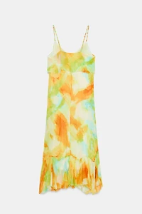 PRINTED RUFFLE MIDI DRESS