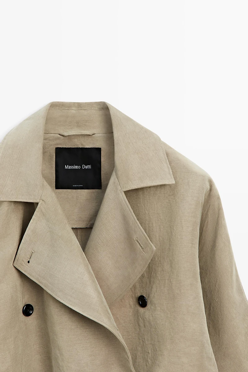 Linen blend trench coat with belt detail