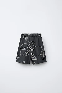 TEXTURED EMBROIDERED SHORTS