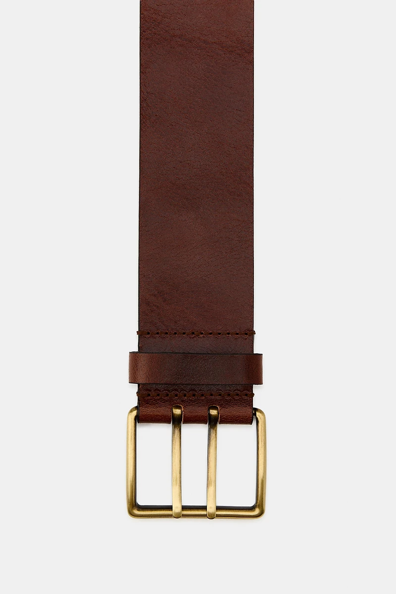 LEATHER BELT WITH SQUARE BUCKLE