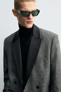 DOUBLE BREASTED CONTRASTING TEXTURED BLAZER