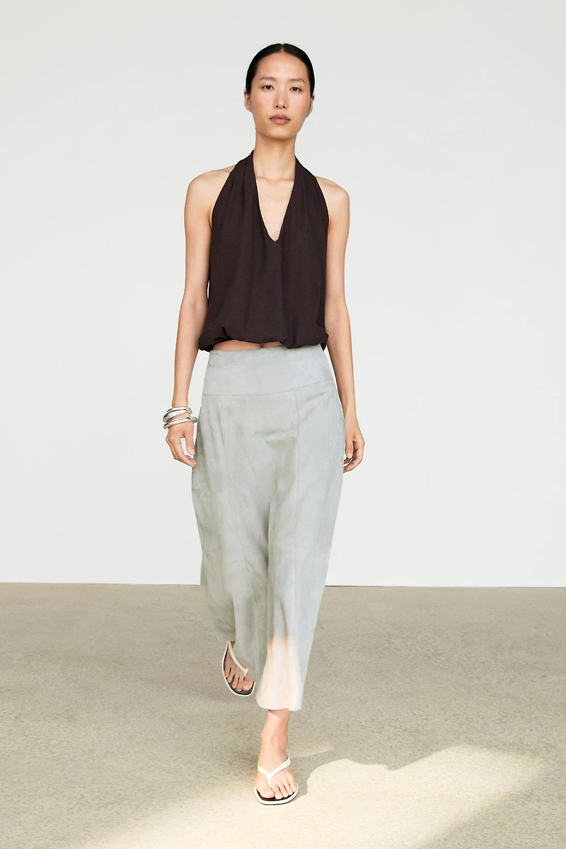 Cotton halter top with elasticated hem