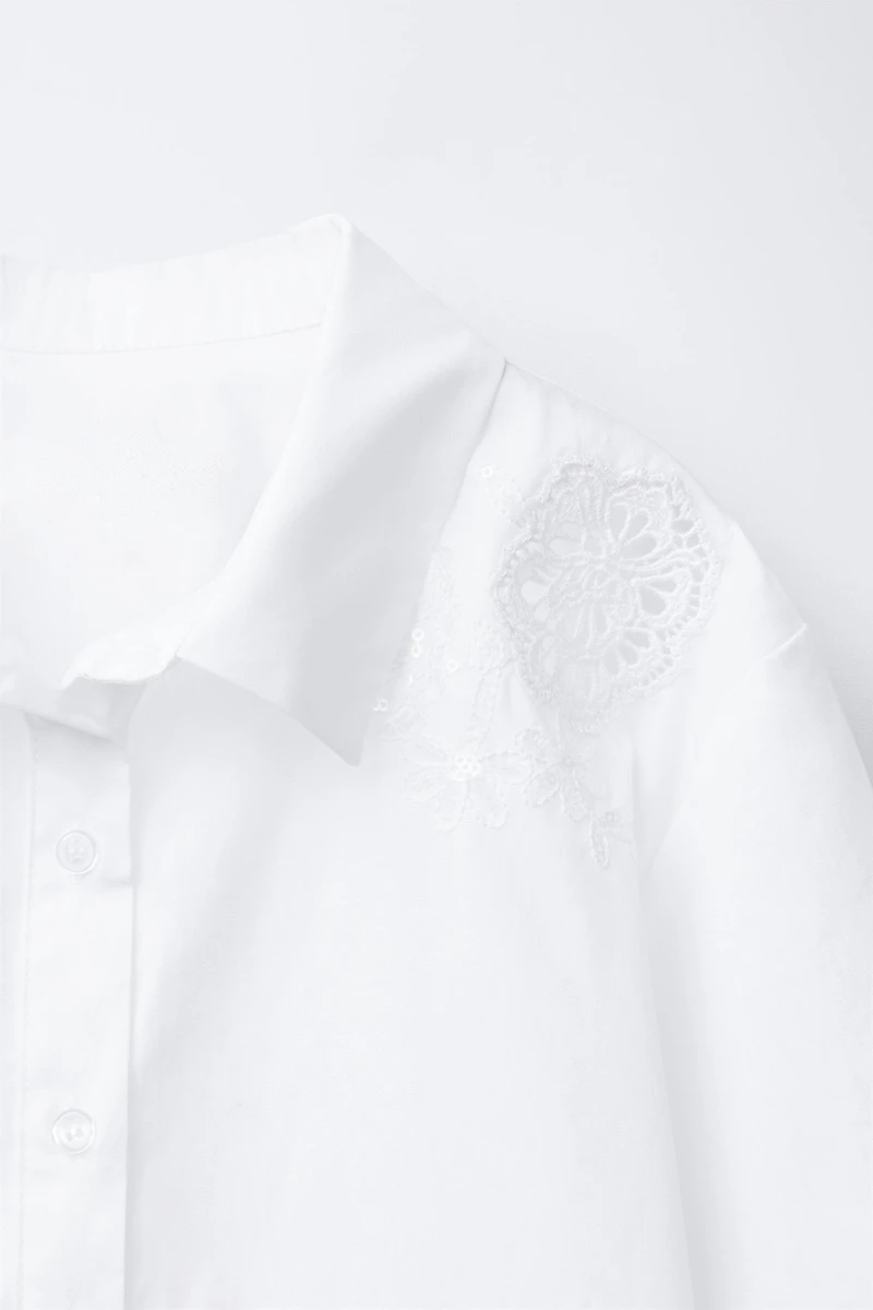 EMBROIDERED FLOWER POPLIN SHIRT