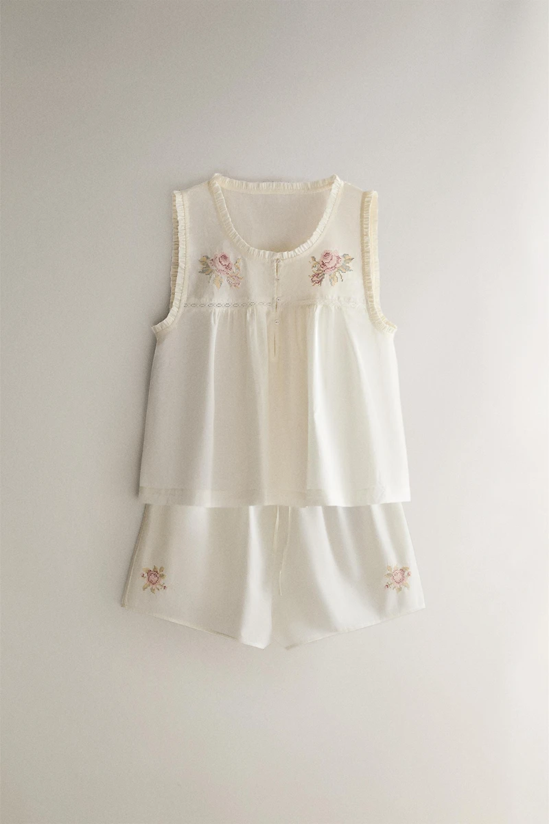 SHORT BRODÉ FLEURS