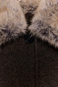 WOOL COAT WITH FAUX FUR COLLAR