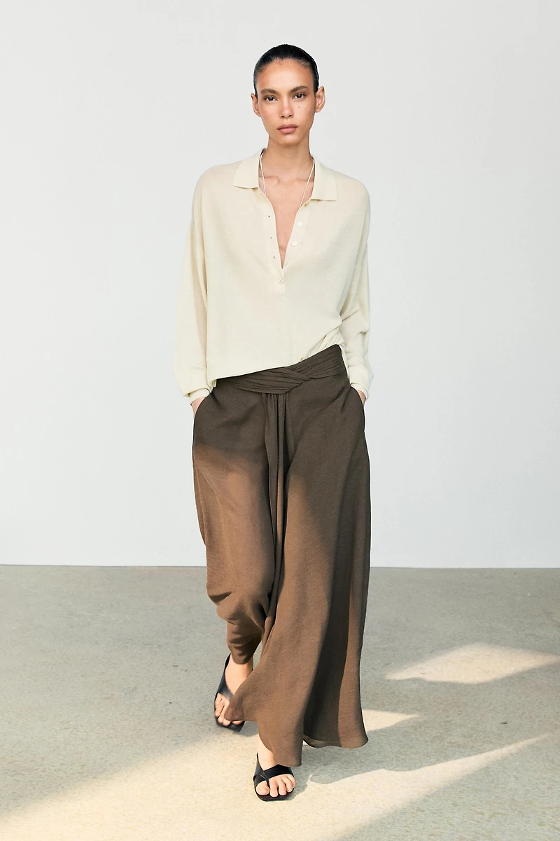 Semi-sheer linen blend skort