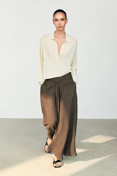 Semi-sheer linen blend skort