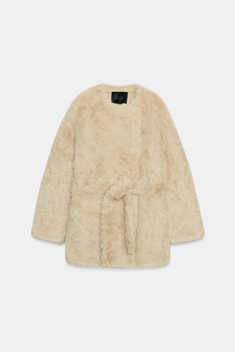 FAUX FUR BELTED JACKET ZW COLLECTION