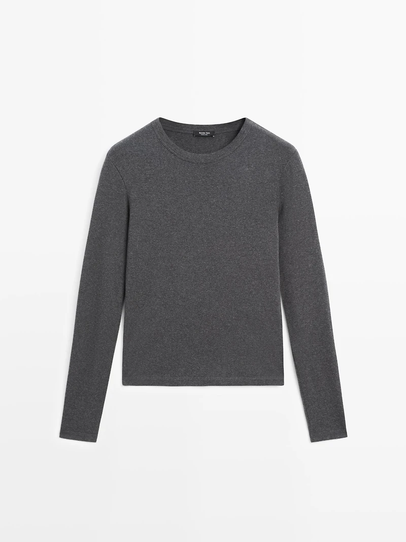 Ribbed long sleeve melange T-shirt