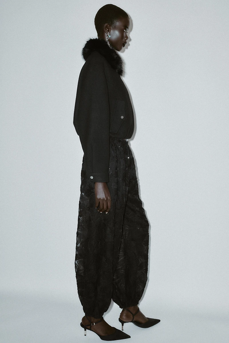 FAUX FUR LAPEL BOMBER JACKET