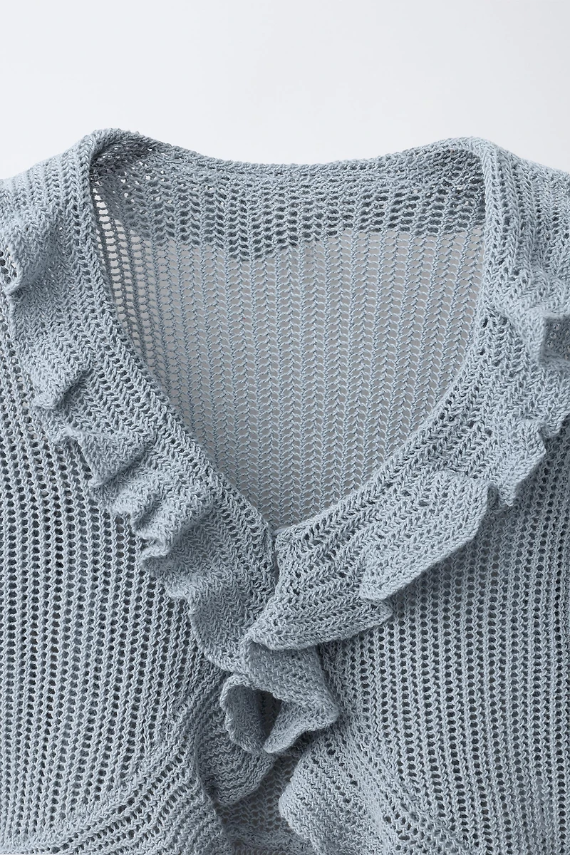 RUFFLED KNIT CARDIGAN