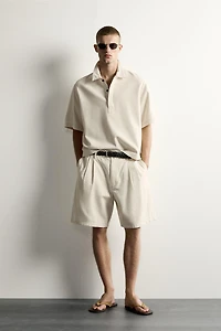 WIDE FIT STRIPED PLEATED SHORTS