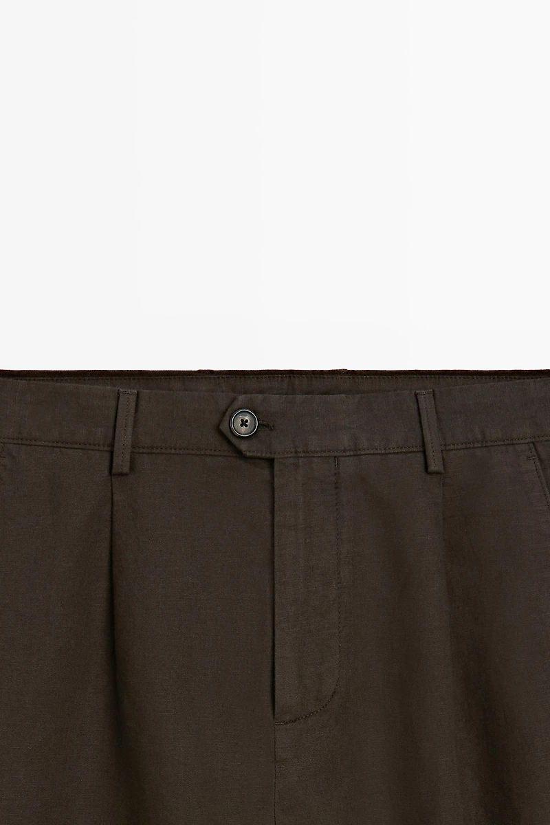Straight-leg linen and cotton trousers with darts