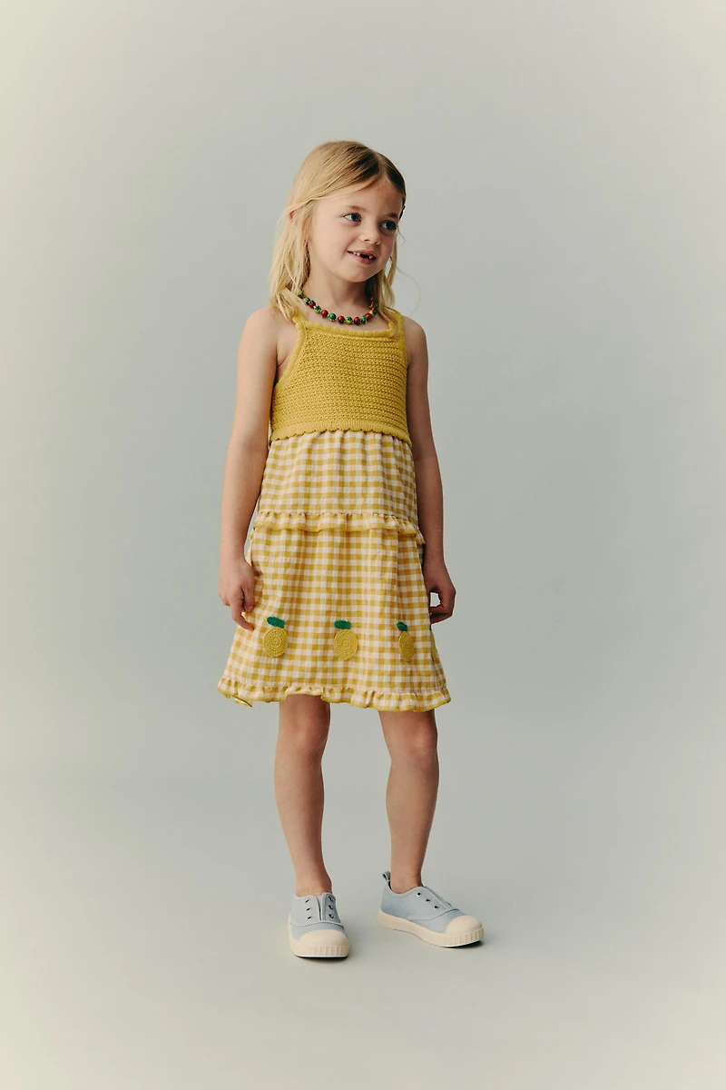 CASA LAWA X ZARA KIDS GINGHAM LEMON KNIT DRESS