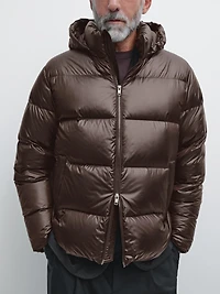 Water-repellent satin puffer jacket