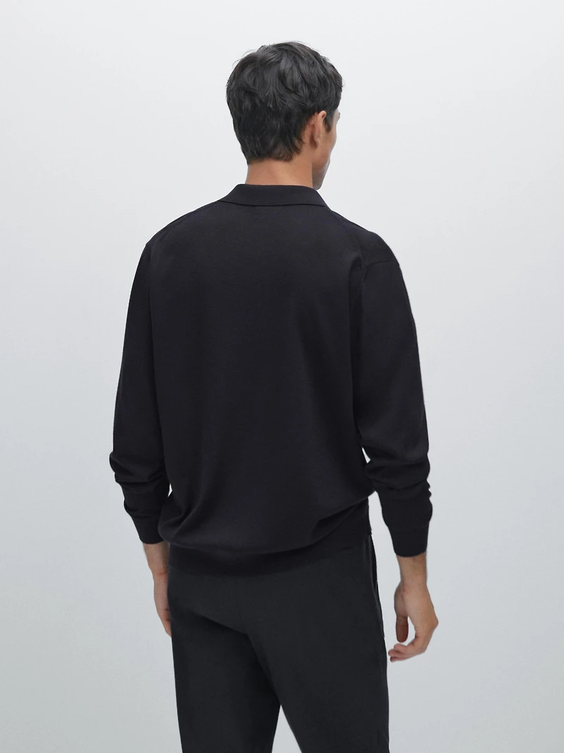 Pull polo en maille 100 % laine mérinos