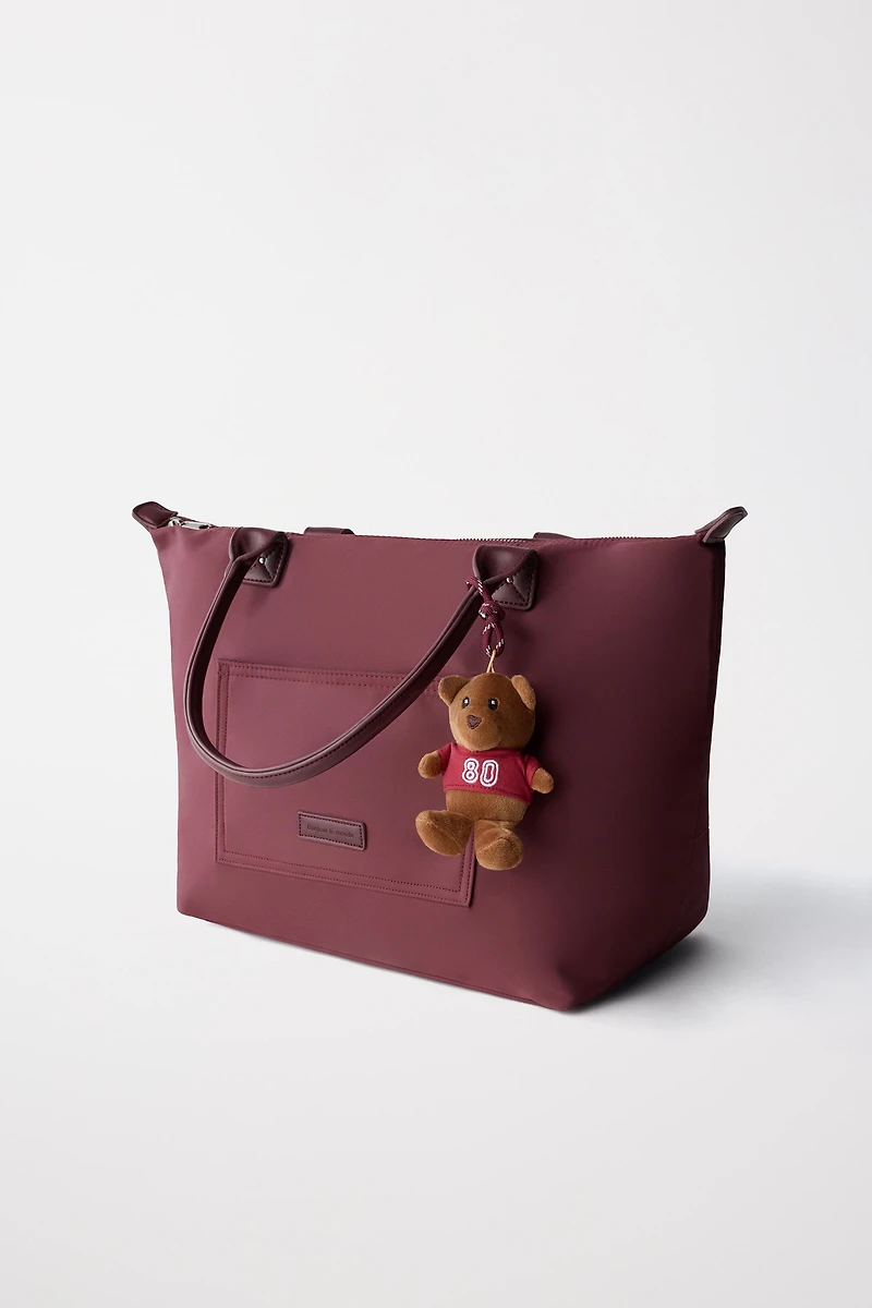 NYLON SHOPPER BAG WITH TEDDY BEAR CHARM