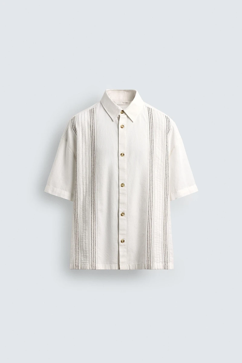 EMBROIDERED COTTON-LINEN SHIRT