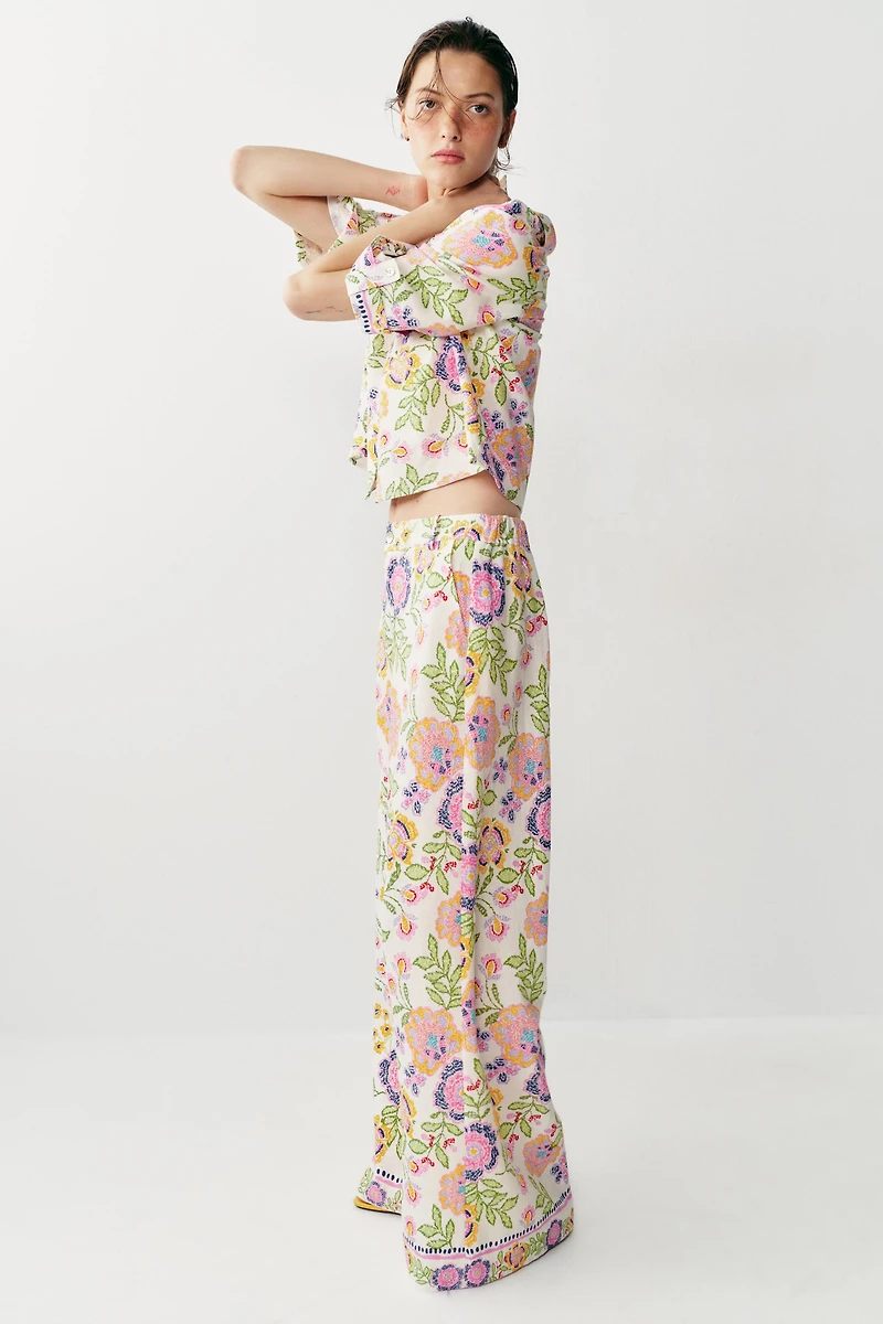 FLORAL PRINT LINEN PANTS