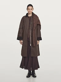 Long waxed parka with corduroy detail