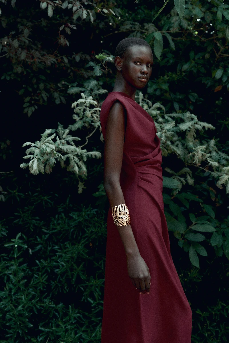 GOLD APPLIQUÉ MIDI DRESS
