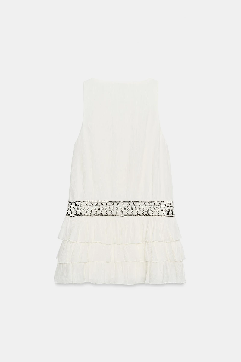 CHIFFON RUFFLED STUDDED DRESS