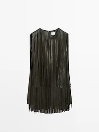 Short nappa leather dress with fringing - Studio