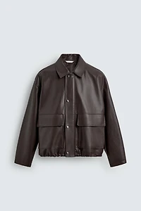 RELAXED FIT FAUX LEATHER JACKET