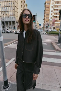 CONTRAST TOPSTITCHED OVERSIZED SHIRT
