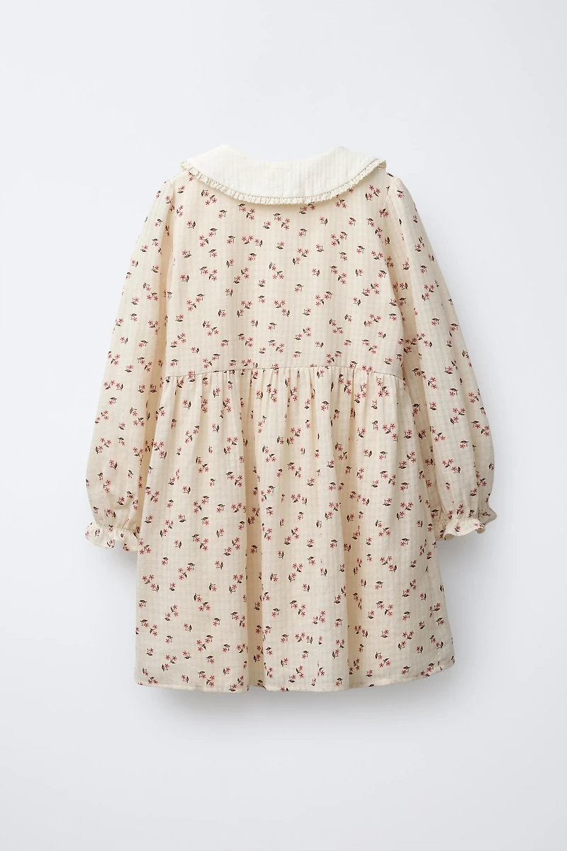CONTRAST COLLAR FLORAL DRESS