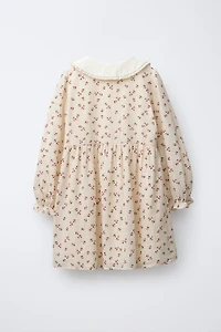 CONTRAST COLLAR FLORAL DRESS