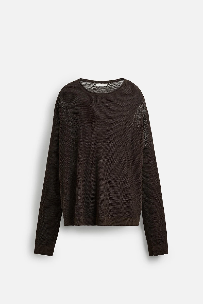 LINEN BLEND TEXTURED SWEATER