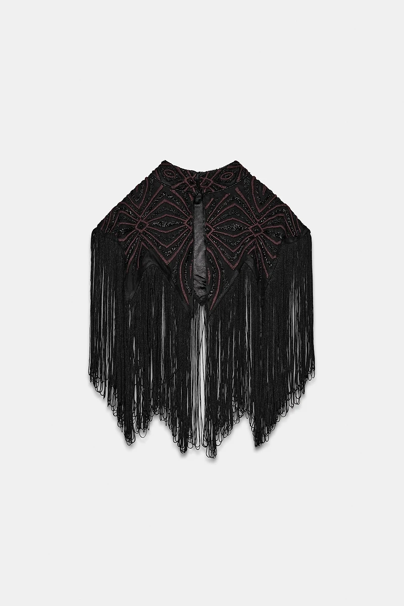 BEADED FRINGE TULLE TOP