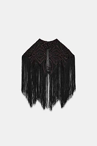 BEADED FRINGE TULLE TOP