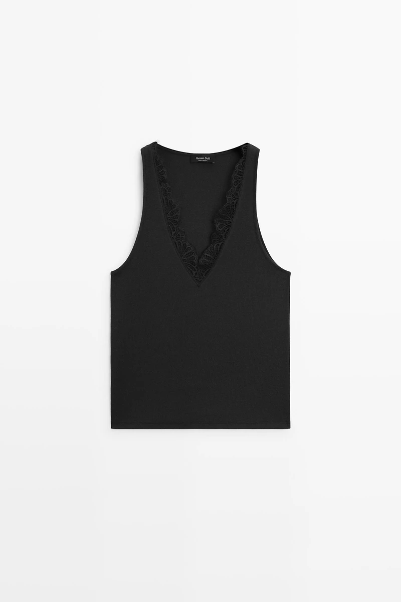 V-neck top with lace detail