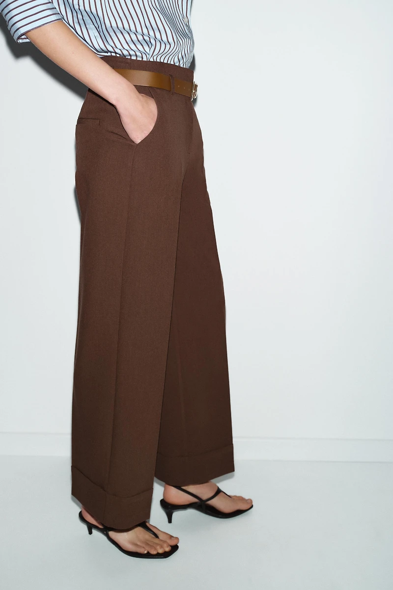BELTED CUFFED HEM PANTS