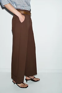 BELTED CUFFED HEM PANTS