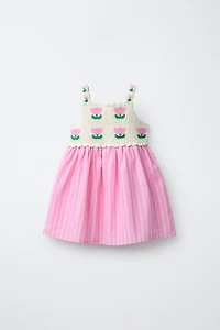 CROCHET KNIT FLORAL COMBINATION DRESS