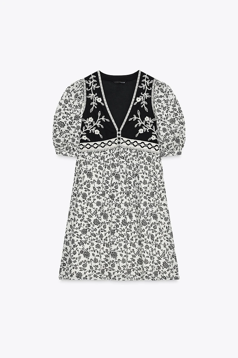 FLORAL PRINT COMBINATION SHORT DRESS