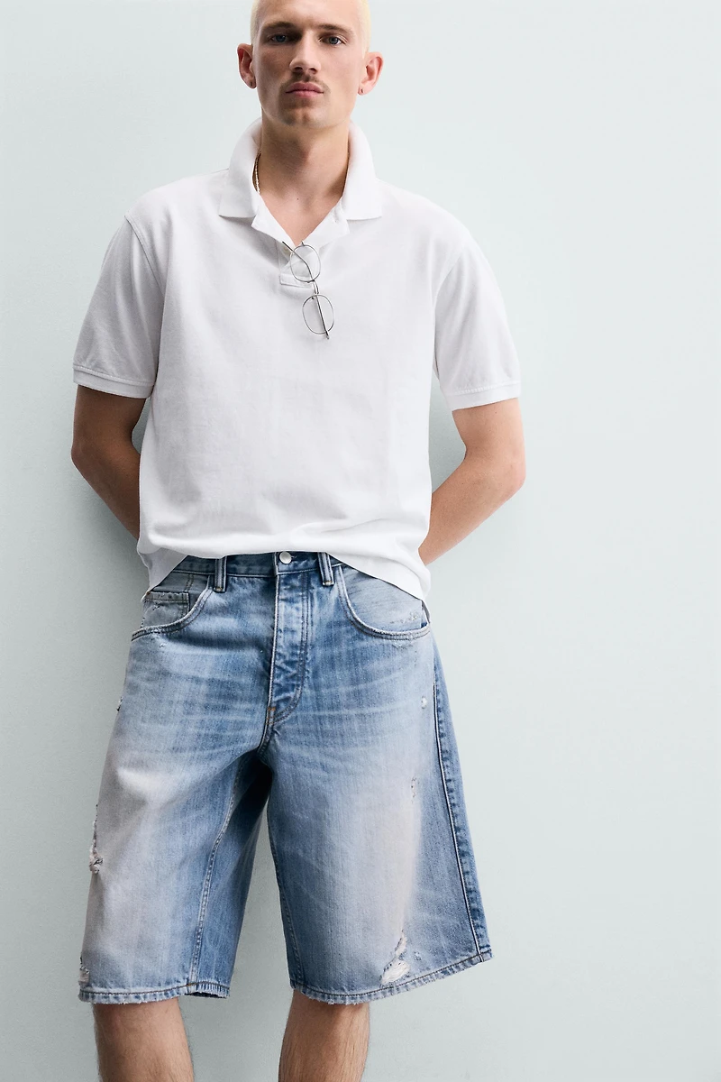 RIPPED BAGGY FIT DENIM SHORTS