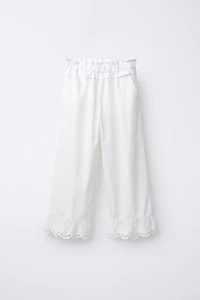 RUFFLED AND EMBROIDERED PANTS