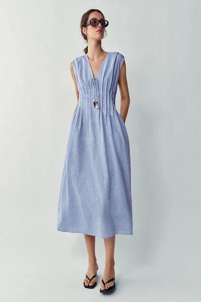 ROBE MI-LONGUE EN LIN À PLIS