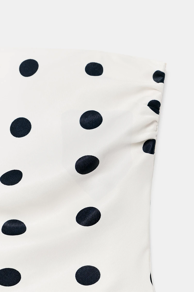 TOP SATINÉ BUSTIER À NŒUD ET POIS