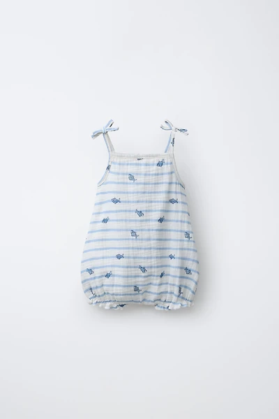 STRIPED AND FISH PRINT ROMPER