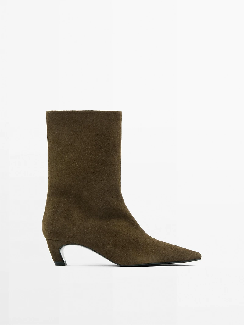 Split suede heeled ankle boots