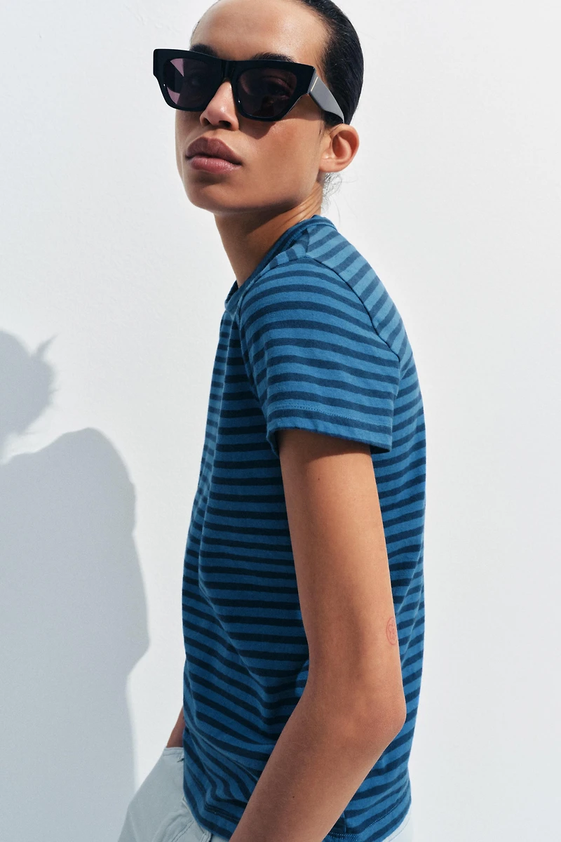 COTTON AND LINEN STRIPED T-SHIRT