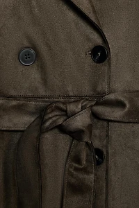 LONG FAUX SUEDE TRENCH COAT