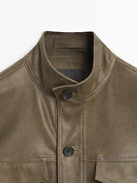 Distressed-effect goatskin leather jacket