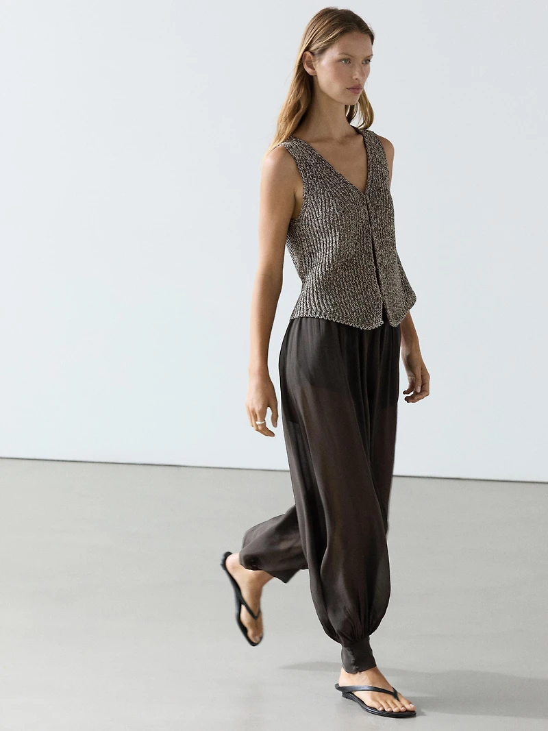 Cotton blend V-neck knit vest