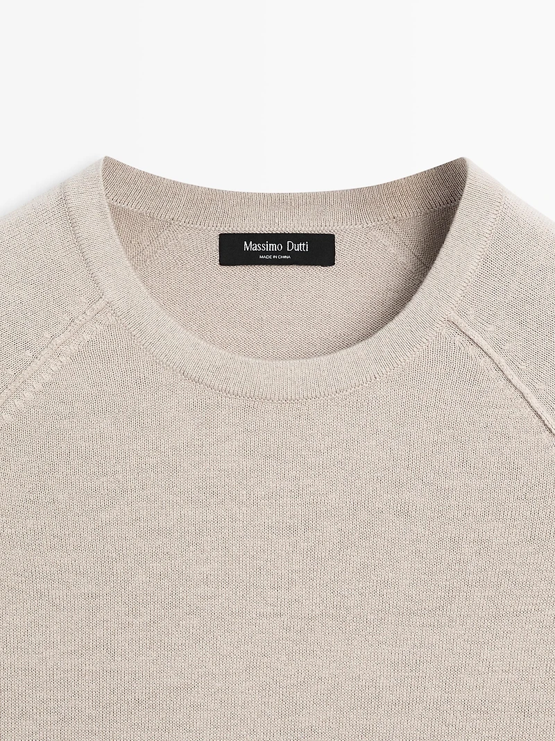 Linen blend knit crew neck sweater
